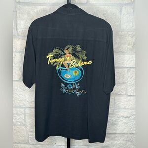 Tommy Bahama Off the Deep End Silk Camp Shirt Size Medium.Embroidery Black